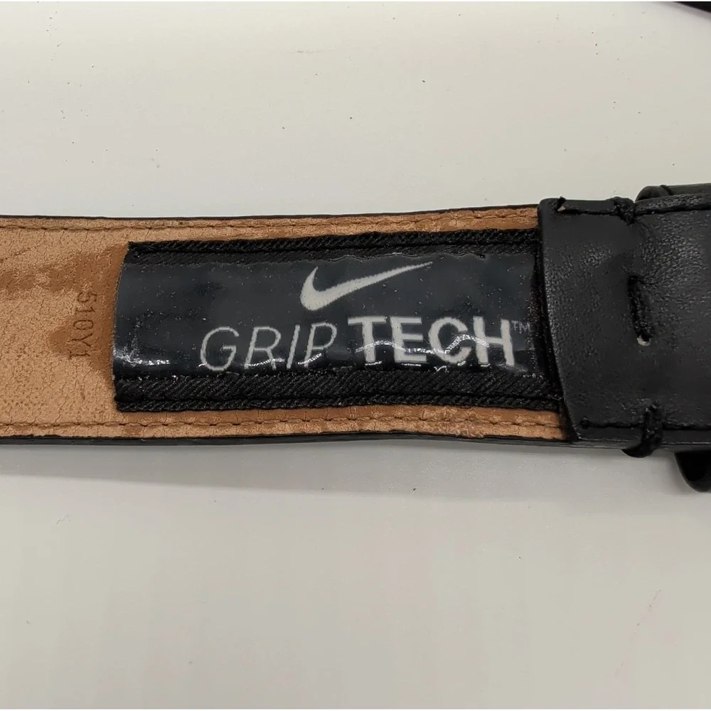 Nike Golf Grip Tech Belt Black Genuine Leather Big Swoosh Metal Buckle Mens 34